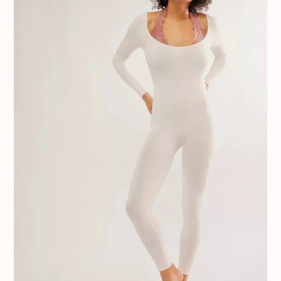 Free People Pants - NWT $70 Free People M/L Stand Out Catsuit Pink NEW Intimately Free Long Sleeve
